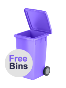 free bins label on a purple bin.