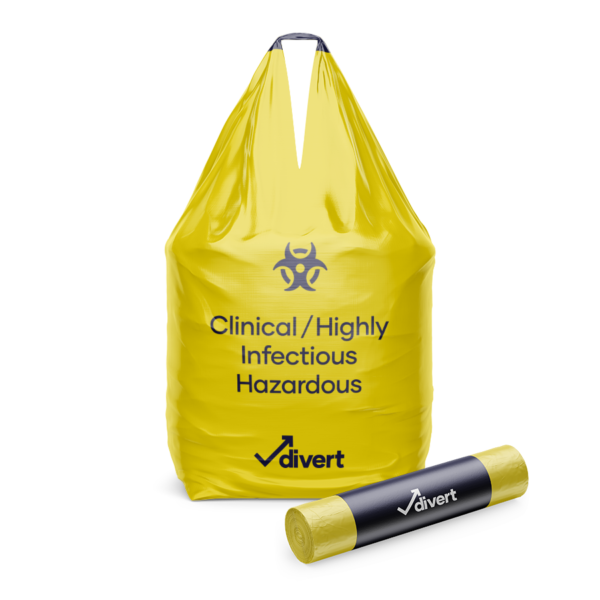 yellow clinical waste bag.