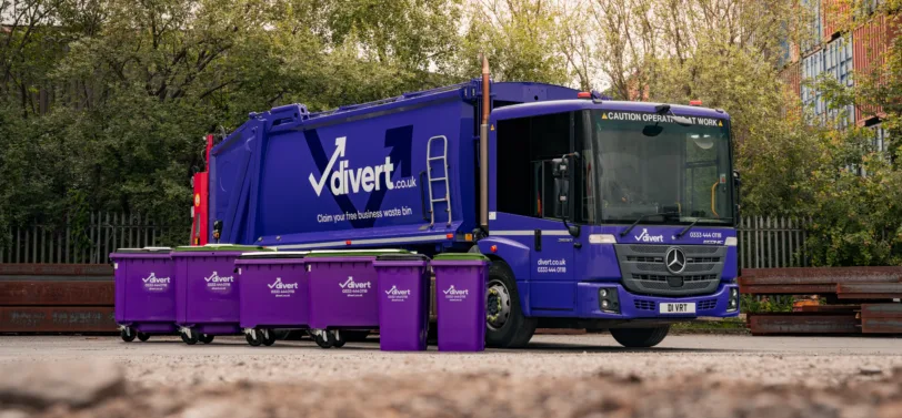 DIvert waste truck and bins.